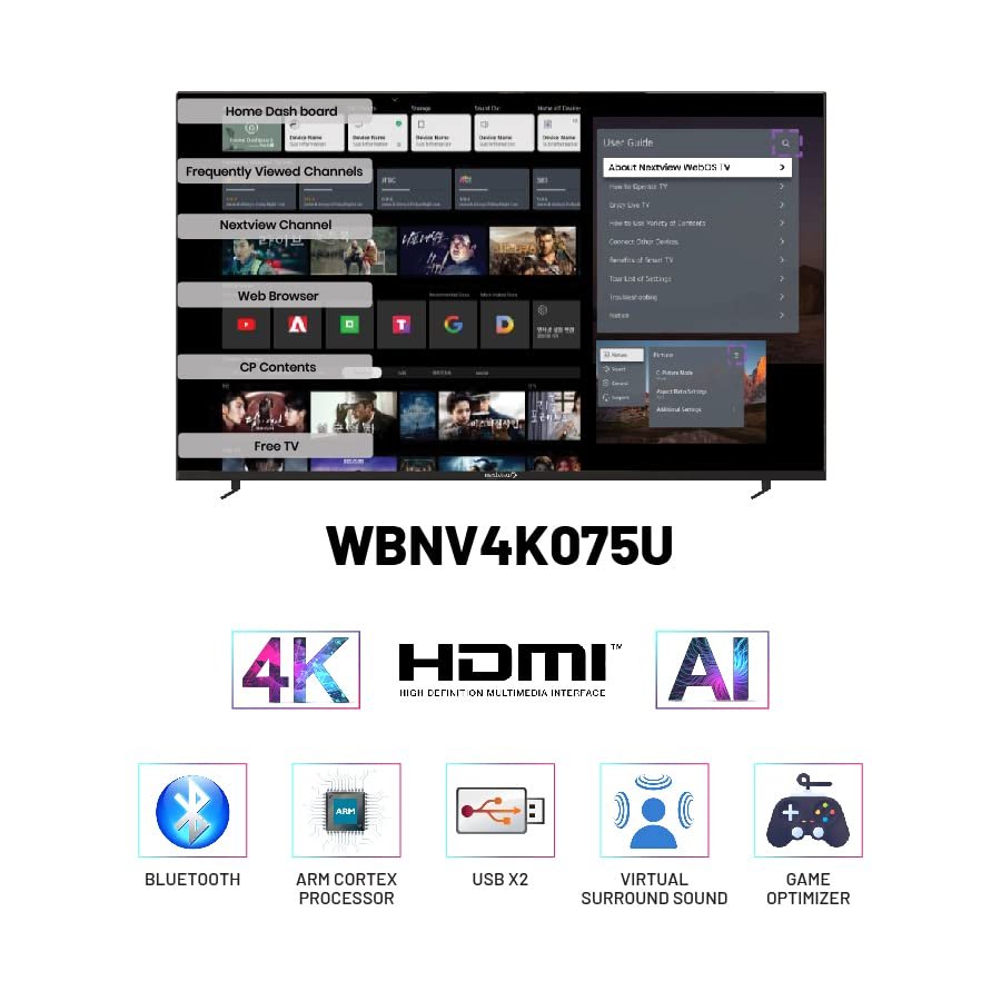 Nextview WBNV4K075U (75 Inch) Web OS Smart HD TV