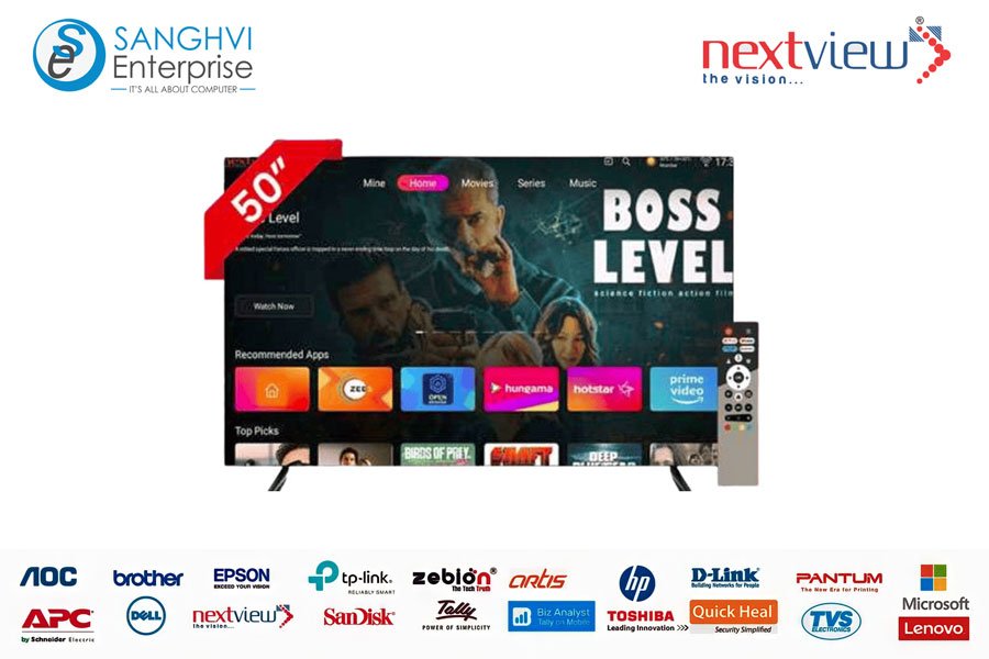 Nextview GT2NV50U4K11 Android SMART TV, 3840*2160, Wi-Fi & Hotspot in Build, Screen Mirroring, TV Mirroring, Stereo Sound, Google Assistant, Web Browser, Dual band, 2GB/16GB, 3 HDMI+2 USB, 50”(127cm) 4K UHD Android Smart TV