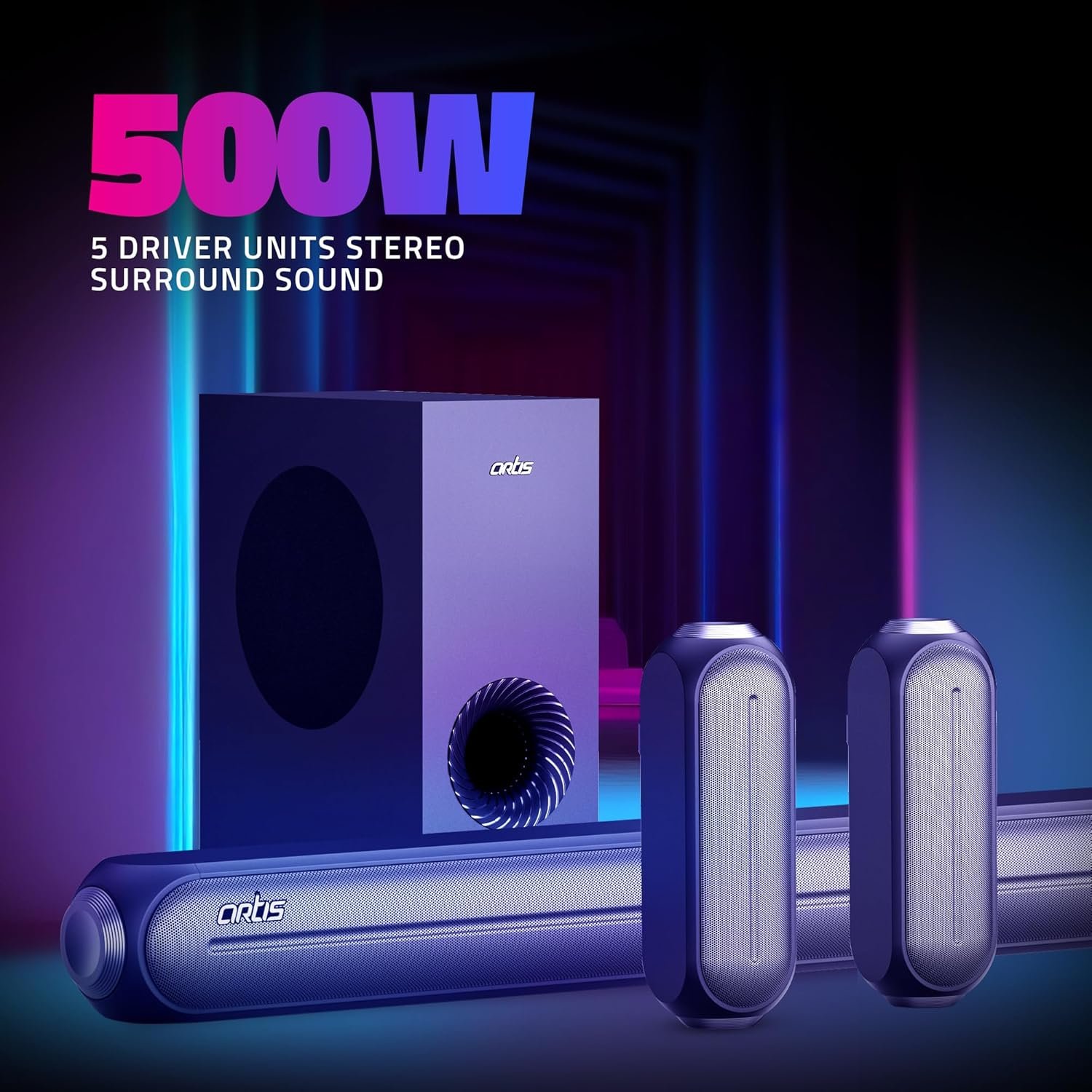 Artis SoundHub 510 500W 5.1 Channel Wireless Bluetooth Artis SoundHub 510 500W 5.1 Channel Wireless Bluetooth
