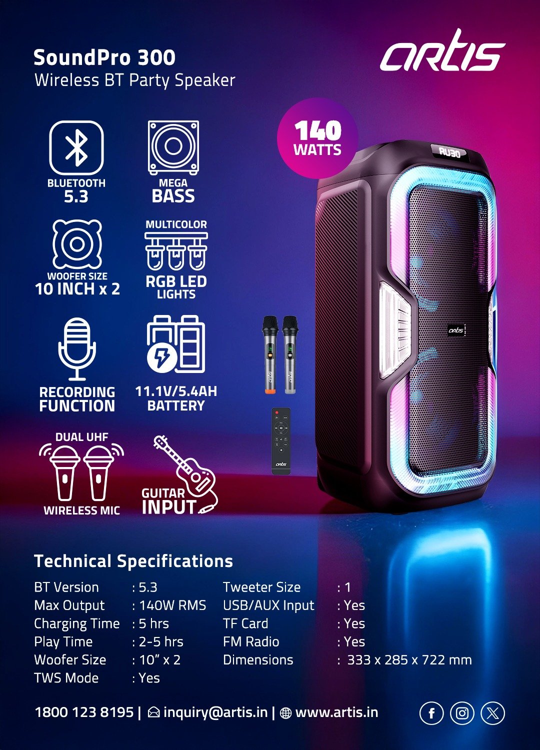 Artis Speaker– SoundPro 300 Wireless BT Party Speaker