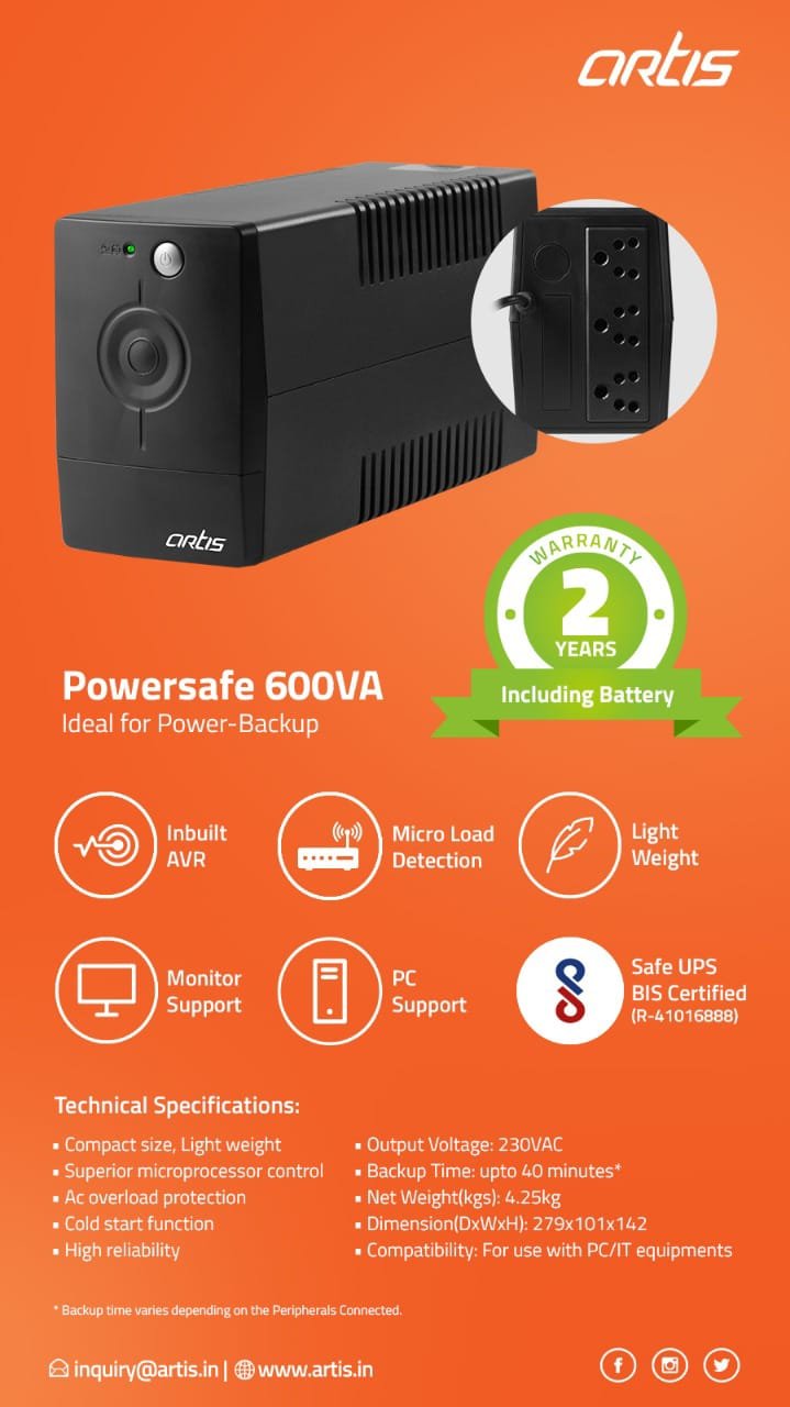 Artis PS-600VA 600VA Line Interactive UPS for Personal Computers