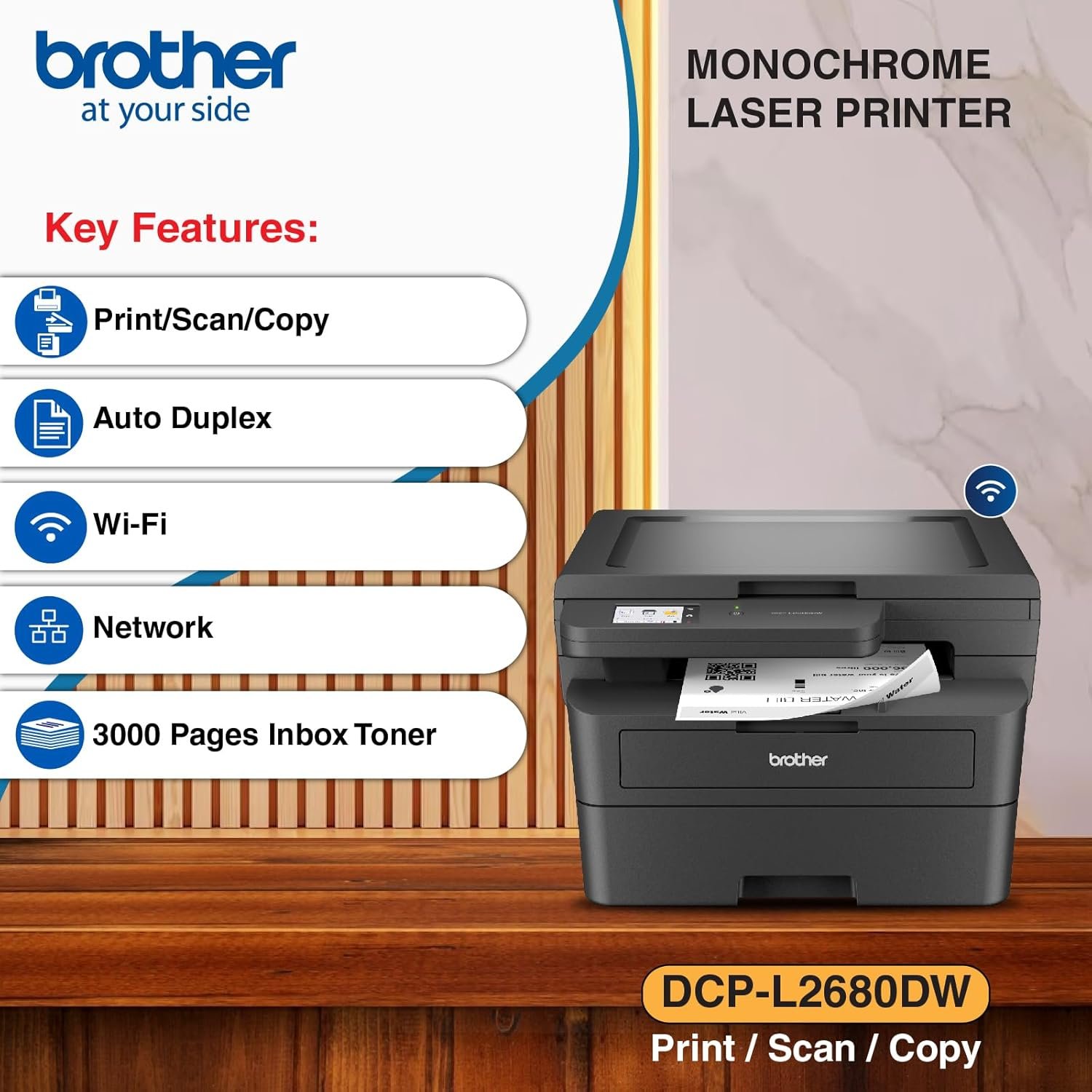 Brother Printer DCP-L2680DW(New Launch)Auto Duplex Monochrome Laser Printer