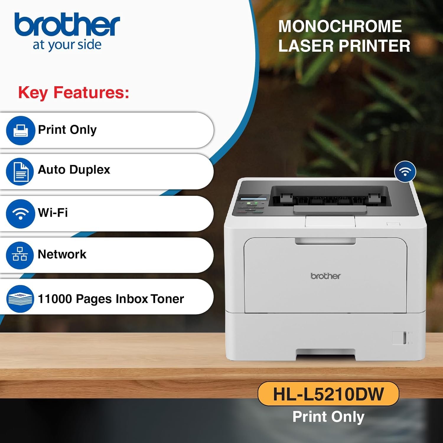 Brother Printer HL-L5210DW Auto Duplex Laser Monochrome Printer