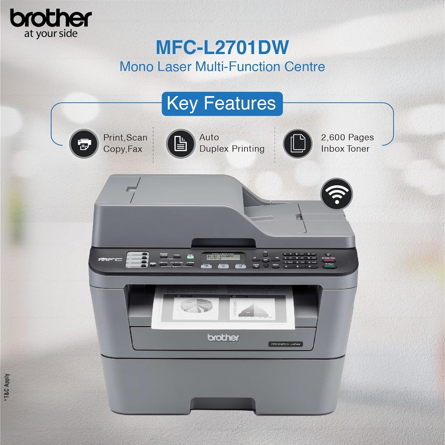 Brother Printer MFC L2701DW WiFi Auto Duplex Laser Printer