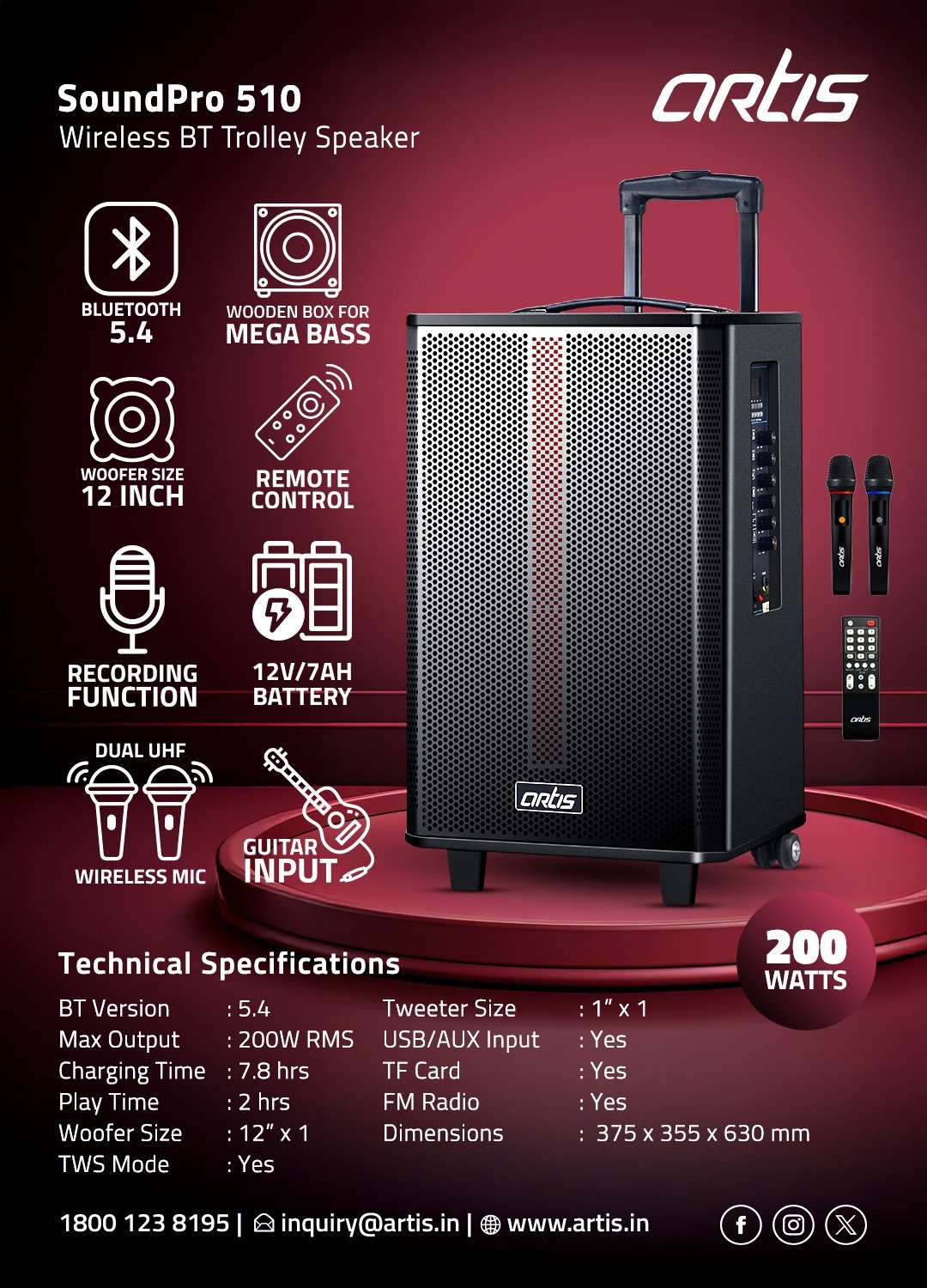 Artis – SoundPro 510 Wireless BT Trolley Speaker